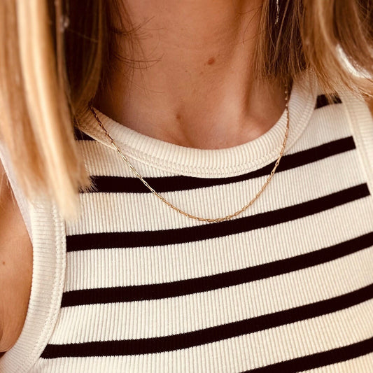 9 Karat Yellow Gold Hayseed Chain Necklace, Adjustable 16-18 Inch