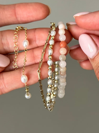Gold Freshwater Pearl Chain Bracelet