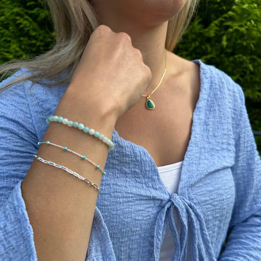 Turquoise Enamel Sterling Silver Beaded Bracelet