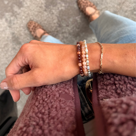 Garnet & Peach Moonstone Crystal Bracelet