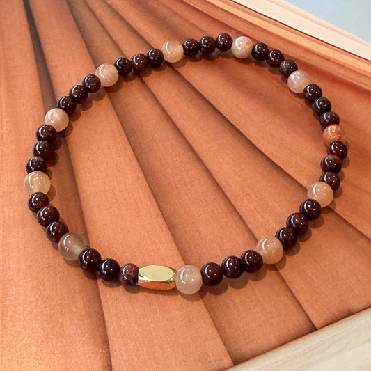 Garnet & Peach Moonstone Crystal Bracelet