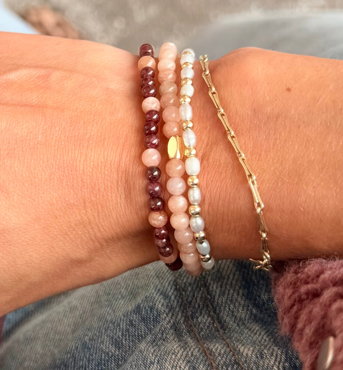 Rosey Peach Moonstone Crystal Bracelet