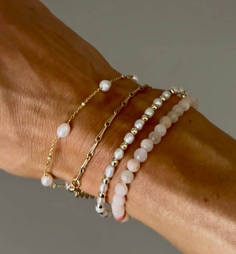 Gold Freshwater Pearl Chain Bracelet