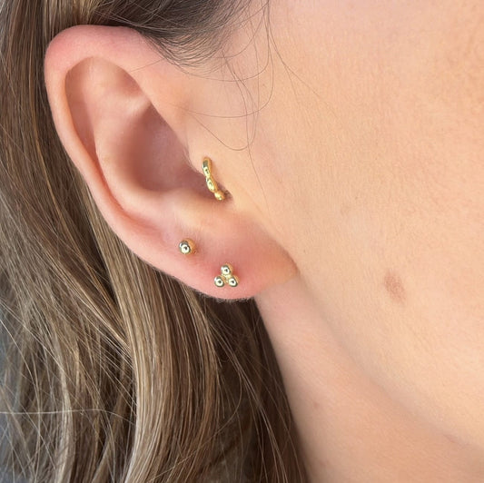 Gold Triple Bead Ball Studs, 9 Karat Gold Trio Earrings