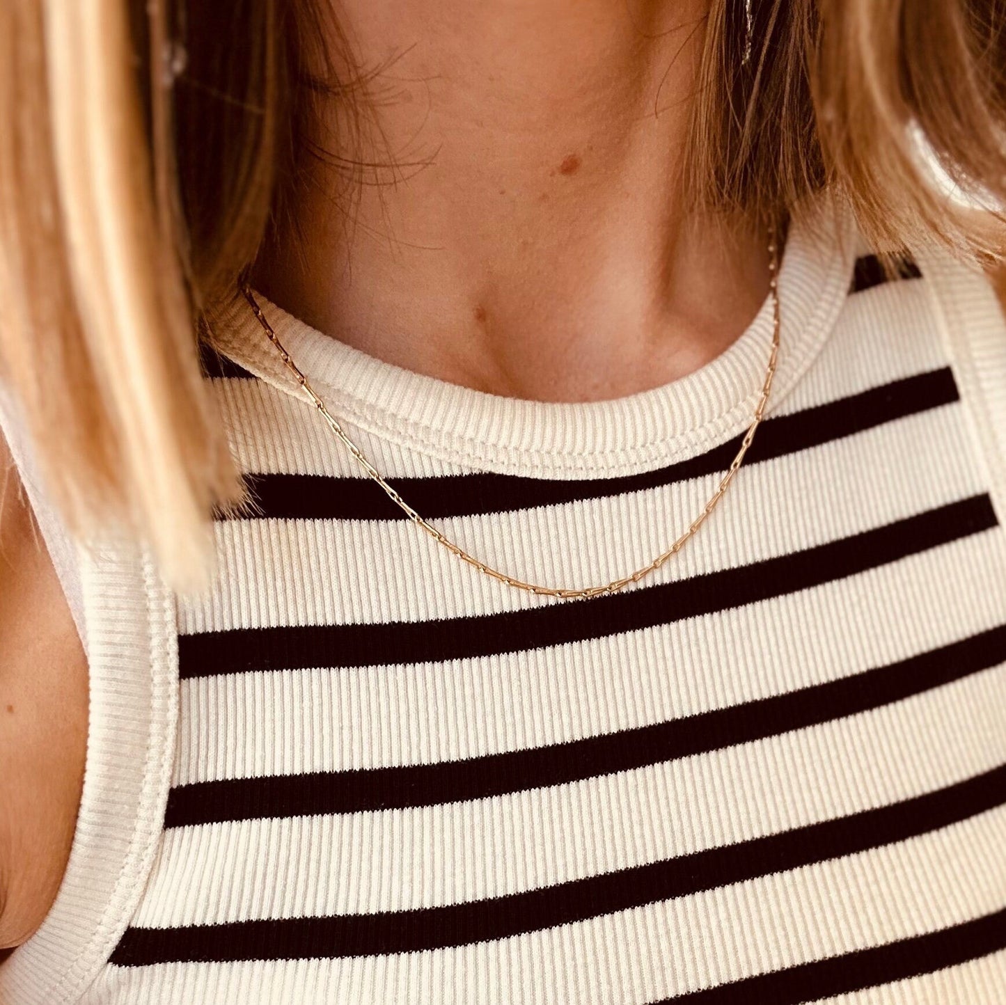 9 Karat Yellow Gold Hayseed Chain Necklace, Adjustable 16-18 Inch