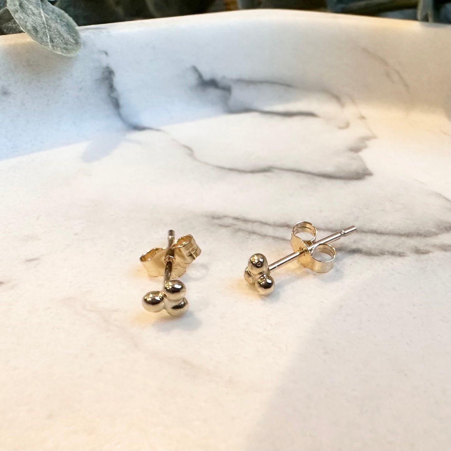 Gold Triple Bead Ball Studs, 9 Karat Gold Trio Earrings