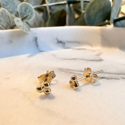 Gold Triple Bead Ball Studs, 9 Karat Gold Trio Earrings