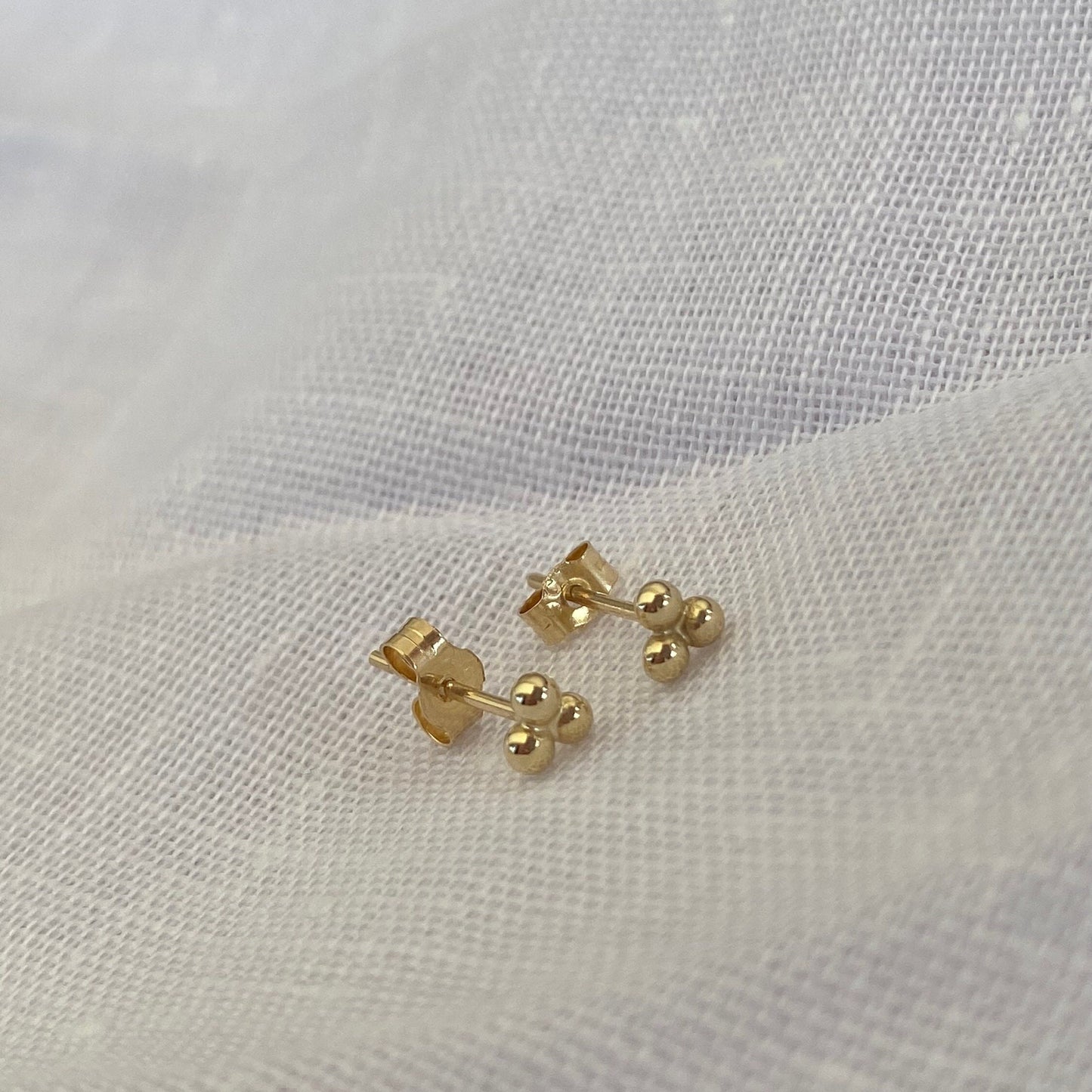 Gold Triple Bead Ball Studs, 9 Karat Gold Trio Earrings