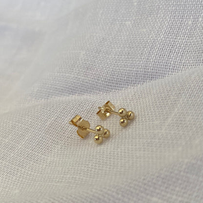 Gold Triple Bead Ball Studs, 9 Karat Gold Trio Earrings