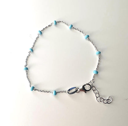 Turquoise Enamel Sterling Silver Beaded Bracelet
