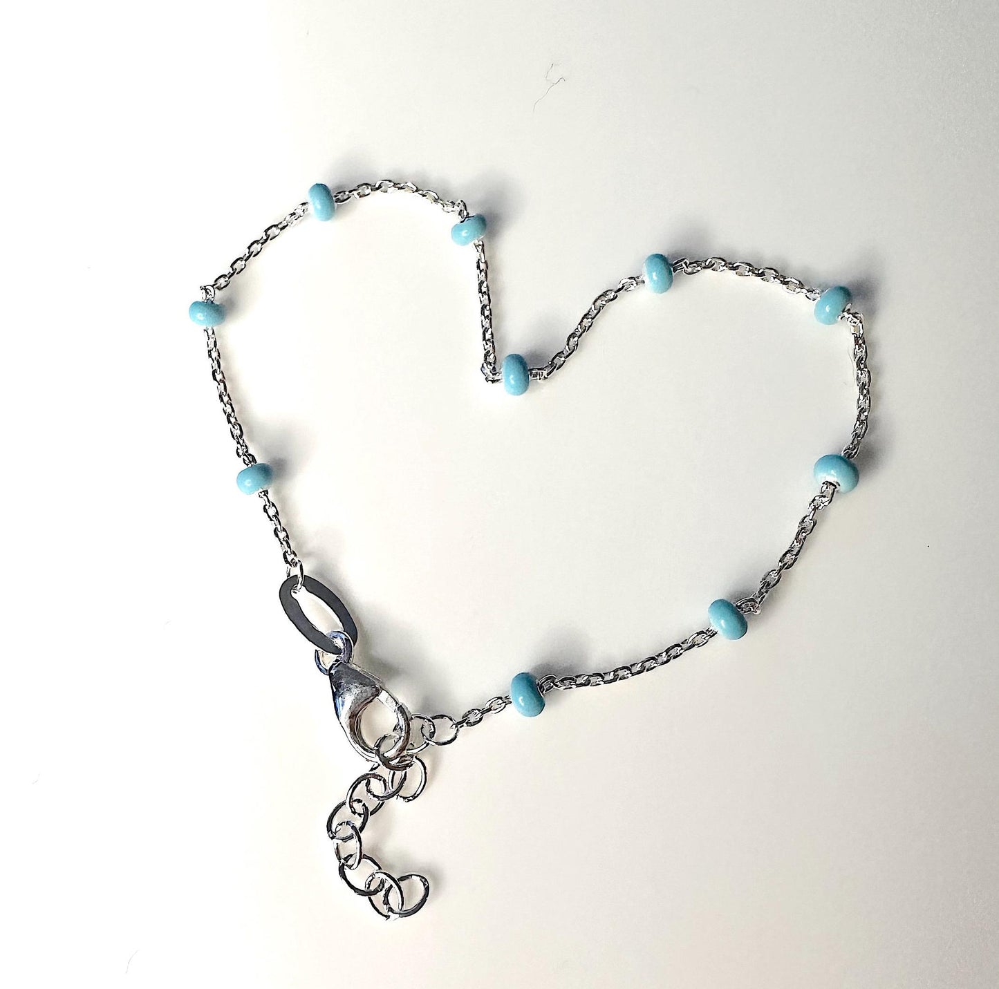 Turquoise Enamel Sterling Silver Beaded Bracelet