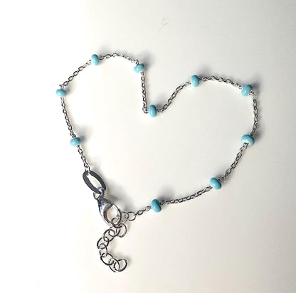 Turquoise Enamel Sterling Silver Beaded Bracelet