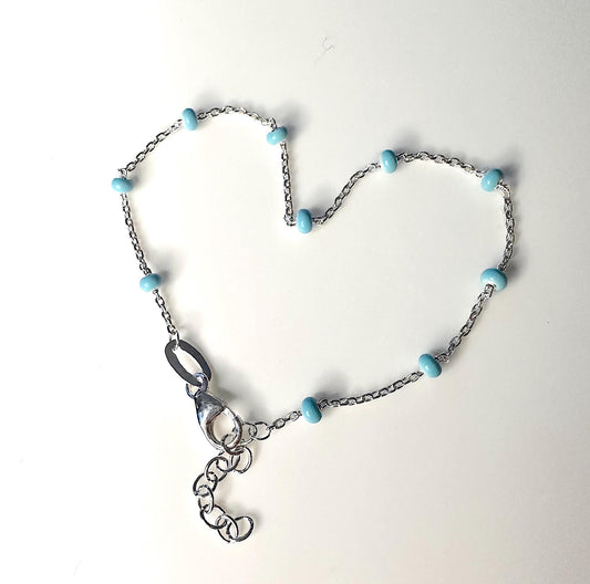 Turquoise Enamel Sterling Silver Beaded Bracelet