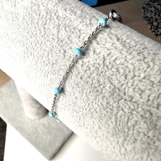 Turquoise Enamel Sterling Silver Beaded Bracelet